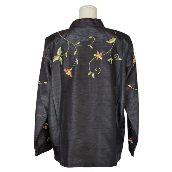 Brownstone Studio Y2K Floral Embroidered Black Button Jacket L - Picture 3 of 7